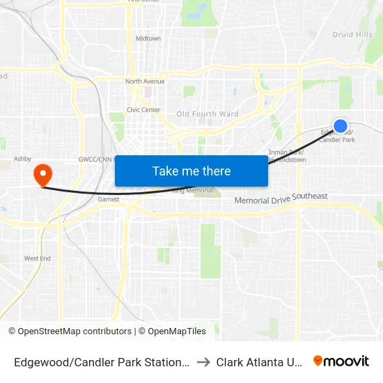 Edgewood/Candler Park Station - South Loop to Clark Atlanta University map