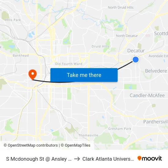 S Mcdonough St @ Ansley St to Clark Atlanta University map
