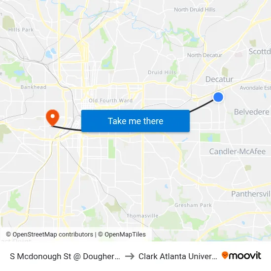 S Mcdonough St @ Dougherty St to Clark Atlanta University map