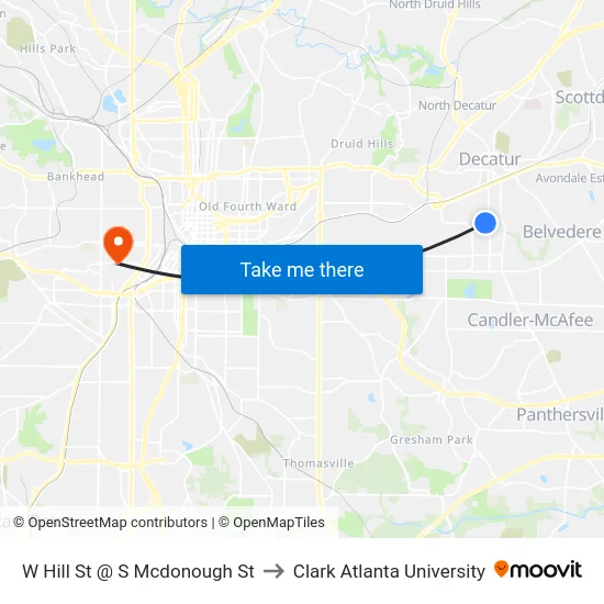 W Hill St @ S Mcdonough St to Clark Atlanta University map