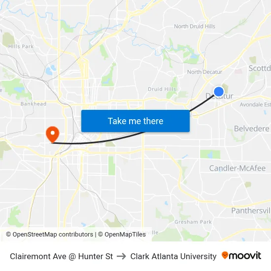 Clairemont Ave @ Hunter St to Clark Atlanta University map