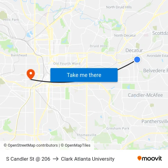 S Candler St @ 206 to Clark Atlanta University map