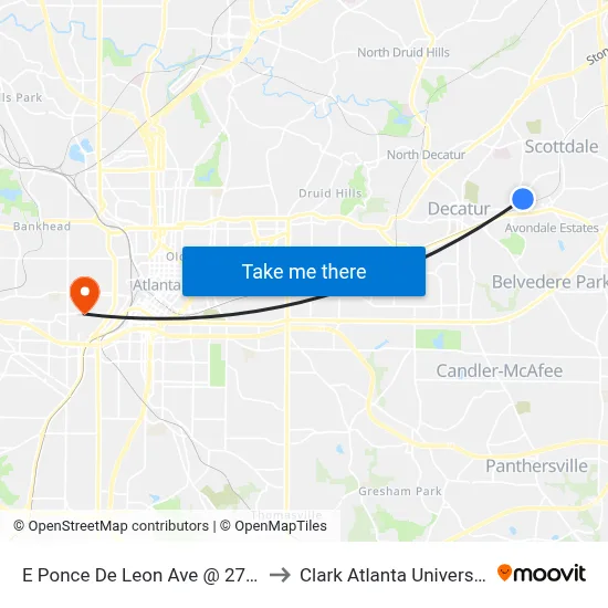 E Ponce De Leon Ave @ 2775 to Clark Atlanta University map
