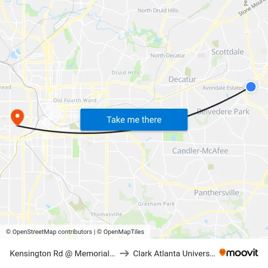 Kensington Rd @ Memorial Dr to Clark Atlanta University map