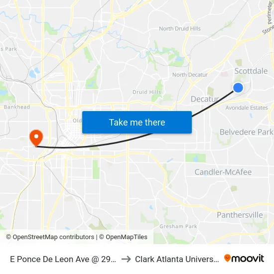 E Ponce De Leon Ave @ 2942 to Clark Atlanta University map