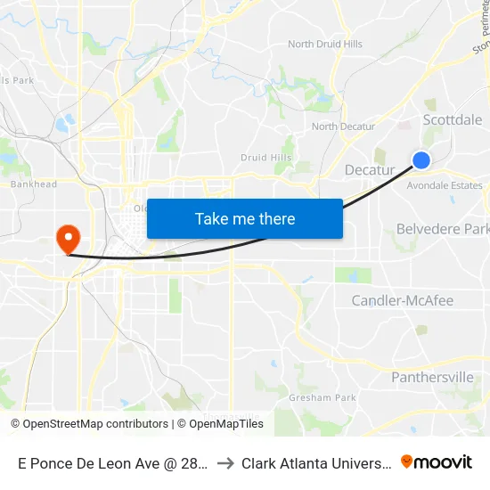 E Ponce De Leon Ave @ 2818 to Clark Atlanta University map