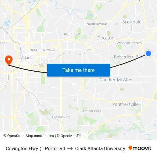 Covington Hwy @ Porter Rd to Clark Atlanta University map