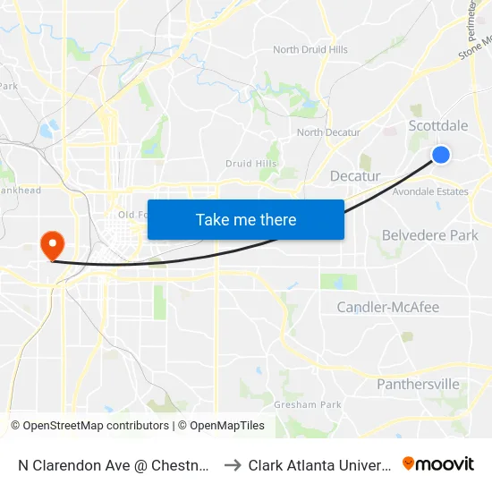 N Clarendon Ave @ Chestnut St to Clark Atlanta University map