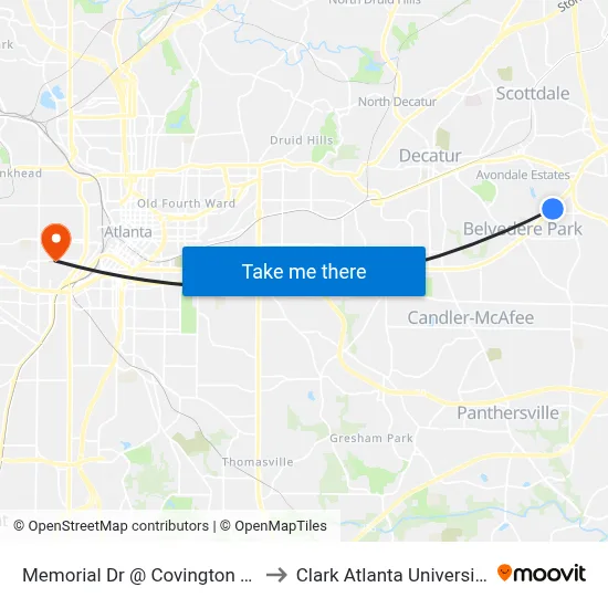 Memorial Dr @ Covington Dr to Clark Atlanta University map
