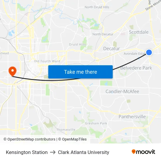 Kensington Station to Clark Atlanta University map