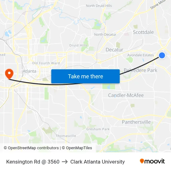 Kensington Rd @ 3560 to Clark Atlanta University map