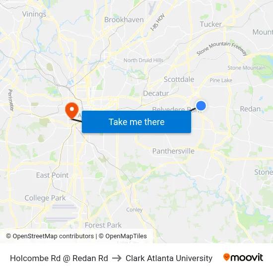 Holcombe Rd @ Redan Rd to Clark Atlanta University map