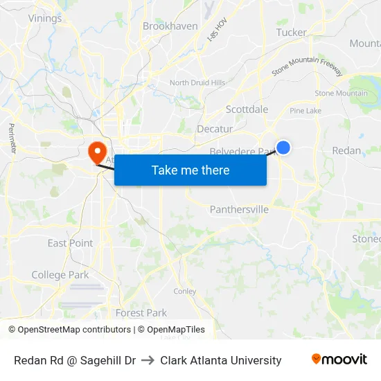 Redan Rd @ Sagehill Dr to Clark Atlanta University map