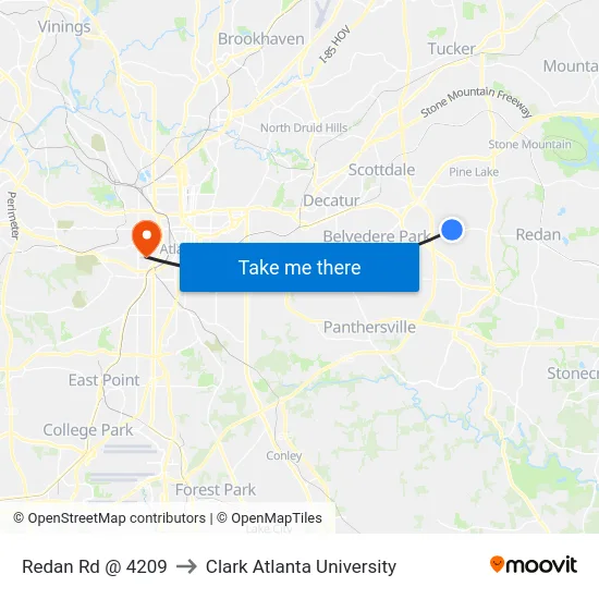 Redan Rd @ 4209 to Clark Atlanta University map