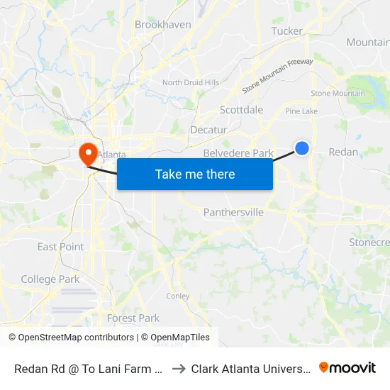 Redan Rd @ To Lani Farm Rd to Clark Atlanta University map