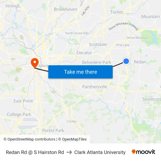 Redan Rd @ S Hairston Rd to Clark Atlanta University map