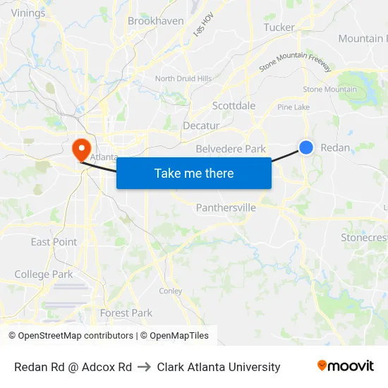 Redan Rd @ Adcox Rd to Clark Atlanta University map