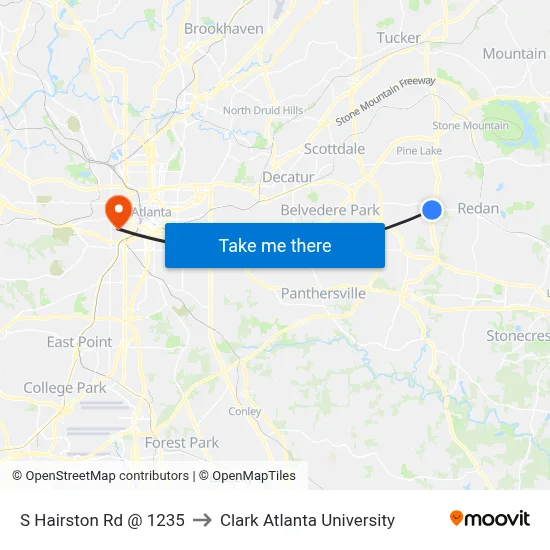 S Hairston Rd @ 1235 to Clark Atlanta University map