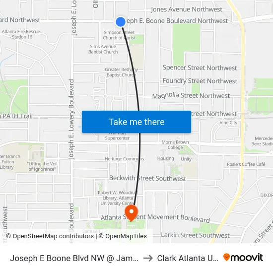 Joseph E Boone Blvd NW @ James P Brawley Dr to Clark Atlanta University map