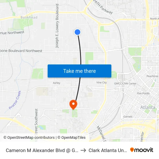 Cameron M Alexander Blvd @ Griffin St NW to Clark Atlanta University map
