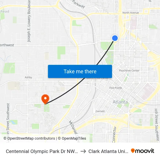 Centennial Olympic Park Dr NW @ Mills St to Clark Atlanta University map