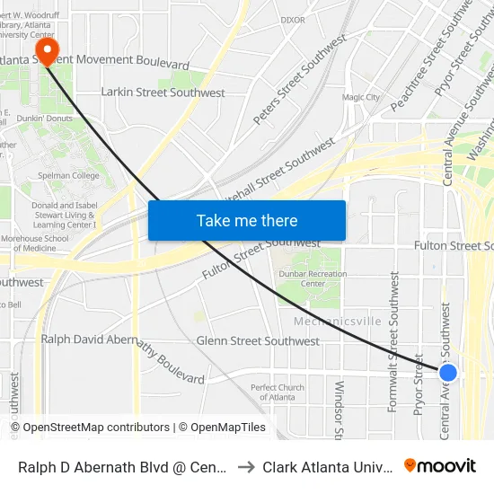 Ralph D Abernath Blvd @ Central Ave to Clark Atlanta University map