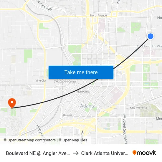 Boulevard NE @ Angier Ave NE to Clark Atlanta University map