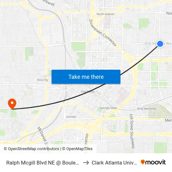 Ralph Mcgill Blvd NE @ Boulevard NE to Clark Atlanta University map