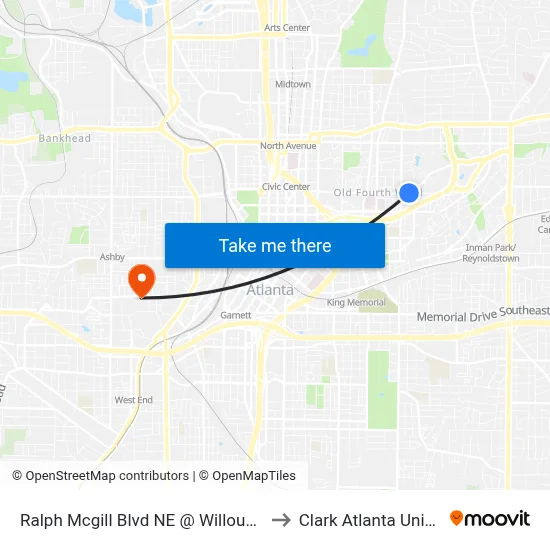Ralph Mcgill Blvd NE @ Willoughby Way to Clark Atlanta University map
