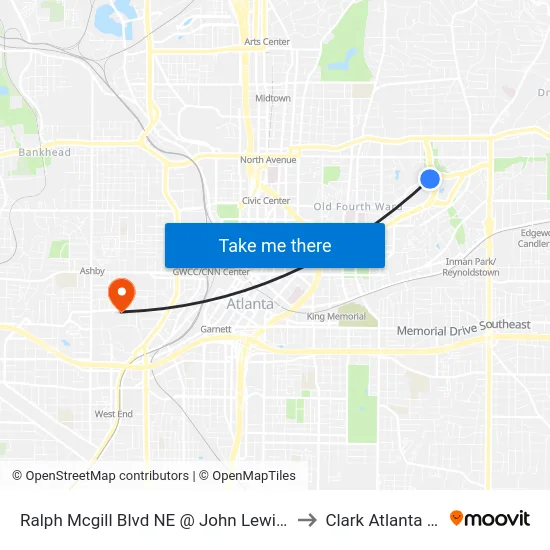 Ralph Mcgill Blvd NE @ John Lewis Freedom Pkwy NE to Clark Atlanta University map