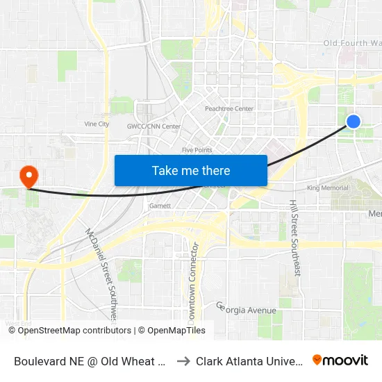 Boulevard NE @ Old Wheat St NE to Clark Atlanta University map