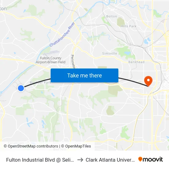 Fulton Industrial Blvd @ Selig Dr to Clark Atlanta University map
