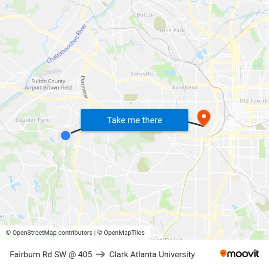 Fairburn Rd SW @ 405 to Clark Atlanta University map