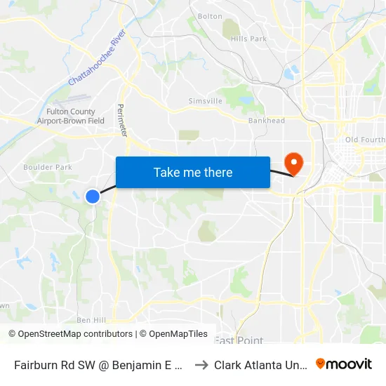 Fairburn Rd SW @ Benjamin E Mays Dr SW to Clark Atlanta University map