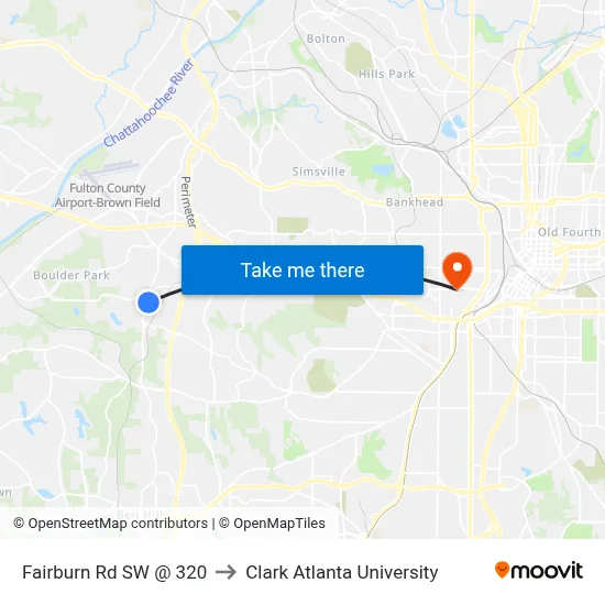 Fairburn Rd SW @ 320 to Clark Atlanta University map