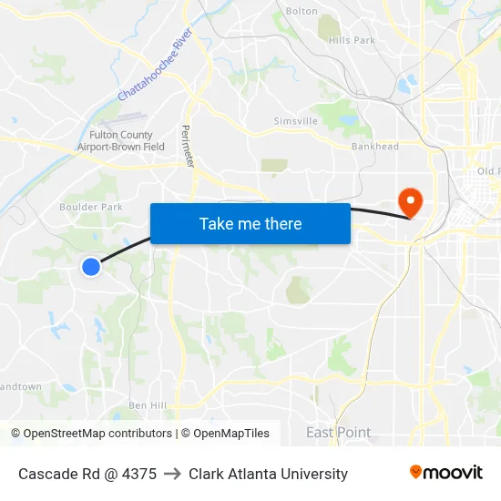 Cascade Rd @ 4375 to Clark Atlanta University map