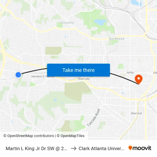 Martin L King Jr Dr SW @ 2950 to Clark Atlanta University map