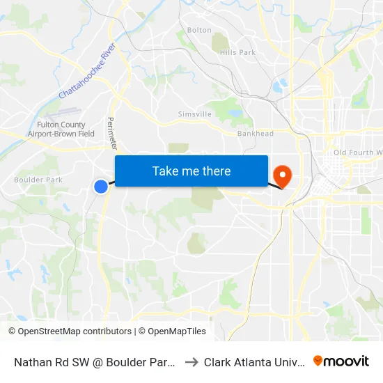 Nathan Rd SW @ Boulder Park Dr SW to Clark Atlanta University map