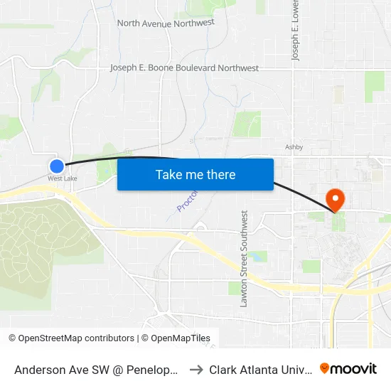 Anderson Ave SW @ Penelope Rd NW to Clark Atlanta University map