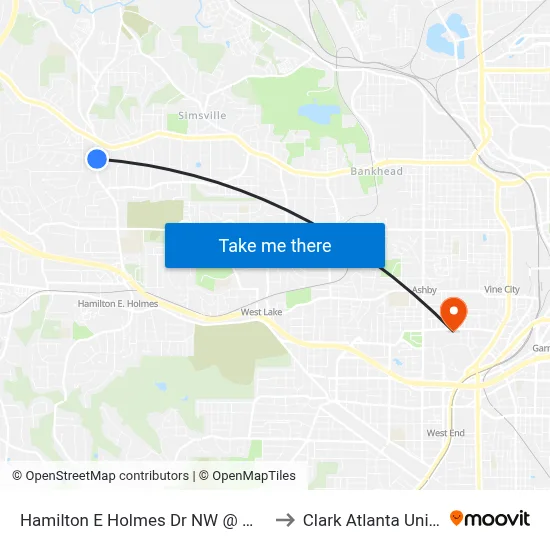 Hamilton E Holmes Dr NW @ Washington to Clark Atlanta University map