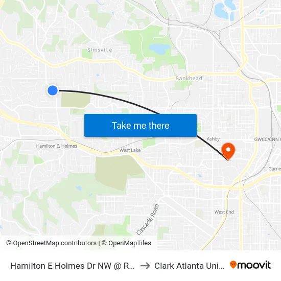Hamilton E Holmes Dr NW @ Renfro Dr N to Clark Atlanta University map