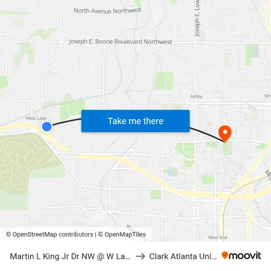 Martin L King Jr Dr NW @ W Lake Ave SW to Clark Atlanta University map