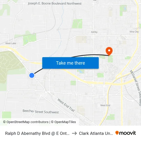 Ralph D Abernathy Blvd @ E Ontario Ave SW to Clark Atlanta University map