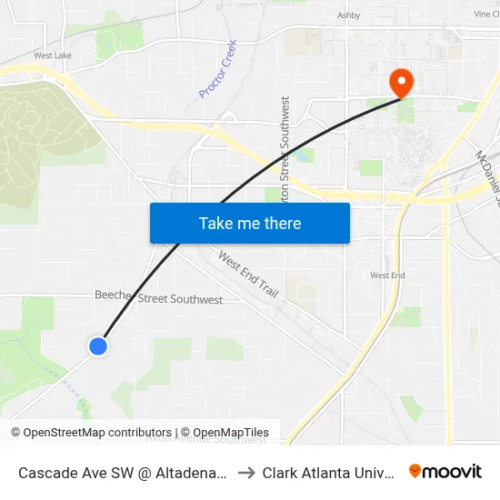 Cascade Ave SW @ Altadena Pl SW to Clark Atlanta University map