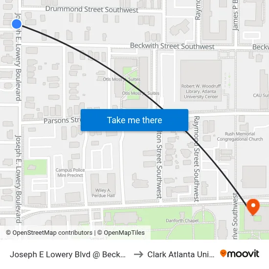 Joseph E Lowery Blvd @ Beckwith St SW to Clark Atlanta University map