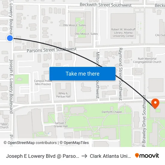 Joseph E Lowery Blvd @ Parsons St SW to Clark Atlanta University map