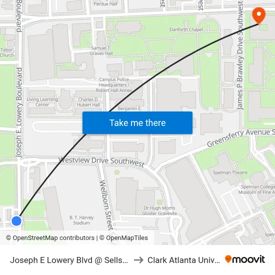 Joseph E Lowery Blvd @ Sells Ave SW to Clark Atlanta University map