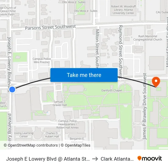 Joseph E Lowery Blvd @ Atlanta Student Movement Blvd to Clark Atlanta University map