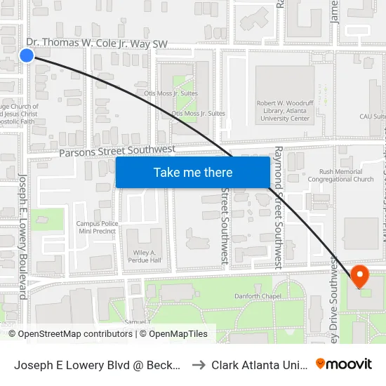 Joseph E Lowery Blvd @ Beckwith St SW to Clark Atlanta University map