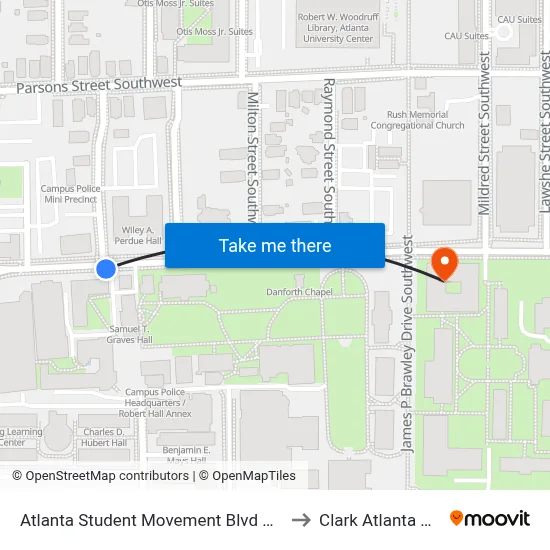Atlanta Student Movement Blvd @ Euharlee St SW to Clark Atlanta University map